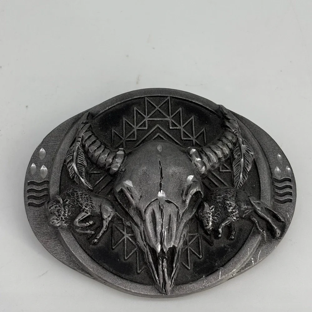 VTG 1992 Siskiyou Belt Buckle Mens Silver Steer Skull Buffalo USA Made M-8